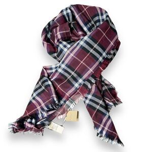 Burberry Castleford Check Plaid Lightweight Modal Wool Scarf 143x143cm in Claret